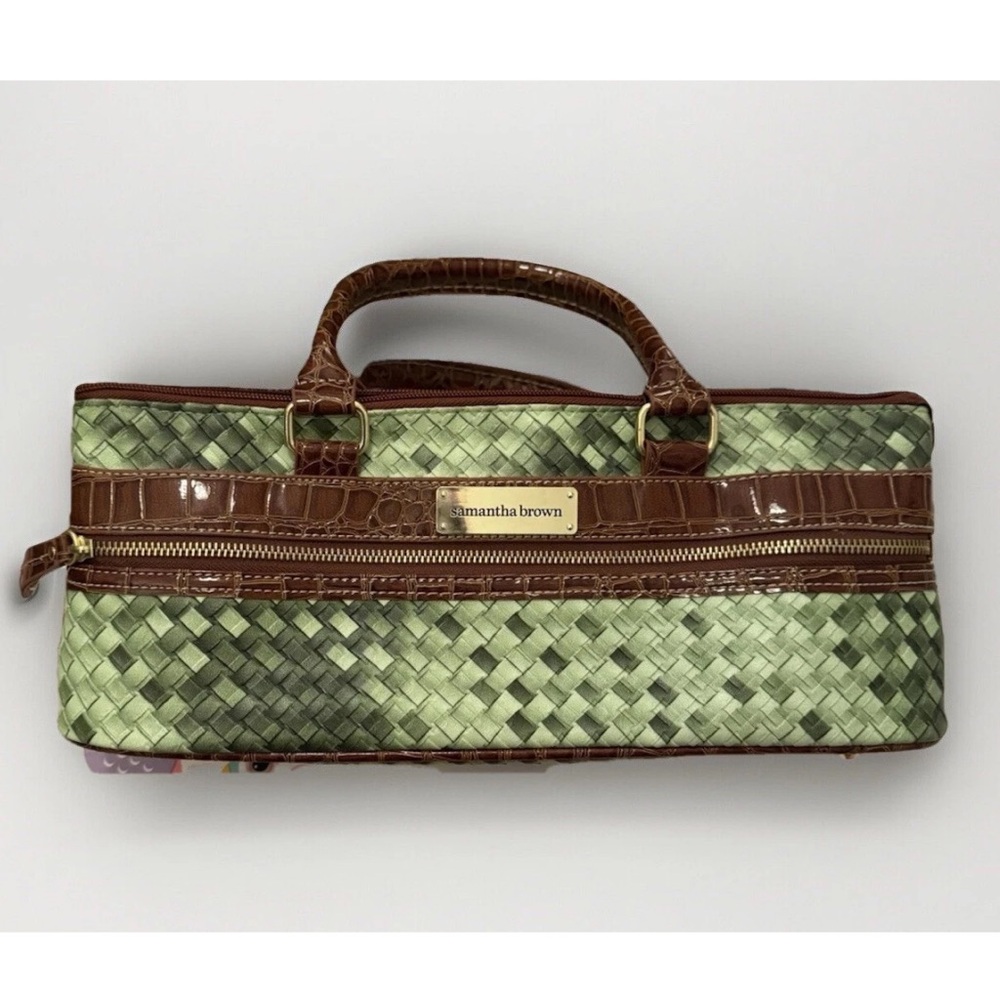 Samantha Brown Woven Green and Brown Insulated Wine Handbag w/ Corkscrew